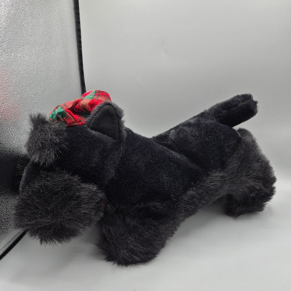 Black Scottish Terrier Plush Dog w Red Plaid Tartan Hat Scottie Stuffed Animal